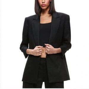 Alice + Olivia Shan Linen Rolled Cuff Blazer in Black Size 14 Like New